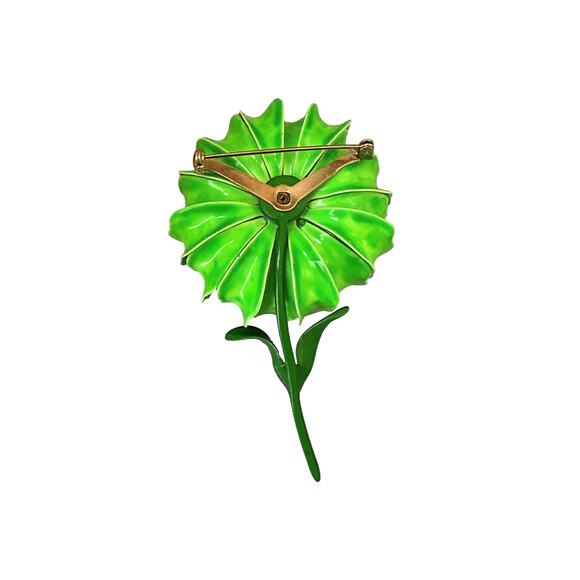 Vintage Green Enamel Flower Brooch | 60s Statement Pin - Picture 2 of 3